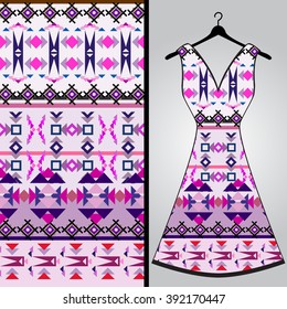 Fabric pattern design for a woman's dress. Vector fashion illustration. Design Mandala.  Perfect for printing on fabric or paper.