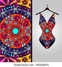 Fabric pattern design for a woman's dress. Vector fashion illustration. Design Mandala.  Perfect for printing on fabric or paper.