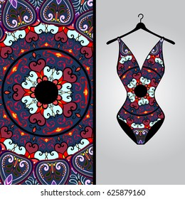 Fabric pattern design for a woman's dress. Vector fashion illustration. Design Mandala.  Perfect for printing on fabric or paper.