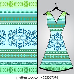 Design de padrão de tecido para um vestido de mulher. Ilustração da moda do vetor. Design - Mandala.  Perfeito para impressão em tecido ou papel.