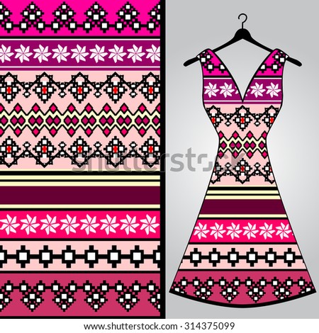 Fabric pattern design for a woman's dress. Vector fashion illustration. Design Mandala.  Perfect for printing on fabric or paper.