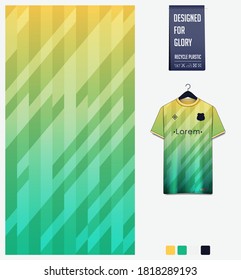 Stoffmuster-Design. Gelbe Farbverlauf-Geometrie Form Textil-Muster.Fußball Jersey, Fußball-Kit, Fahrrad, E-Sport, Basketball oder Sport-Uniform.T-Shirt Mock-up Vorlage. Abstrakter Hintergrund. Vektorgrafik