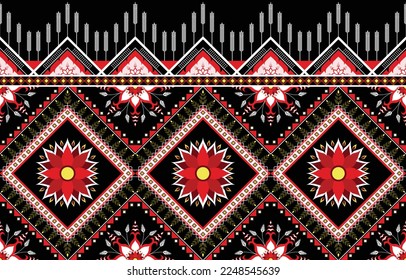 Fabric pattern, ethnic pattern, geometric pattern seamless flower pattern,ethnic design pattern for background, rug, wallpaper, clothing, wrap, batik, fabric, embroidery style vector illustration