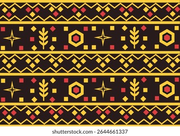 fabric pattern. Ethnic Tribal Pattern with Geometric Shapes and Abstract Elements in Warm Tones