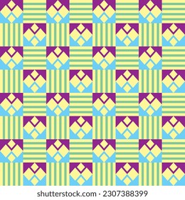 Fabric pattern, geometric, rhombic, yellow, blue, purple, straight lines, green