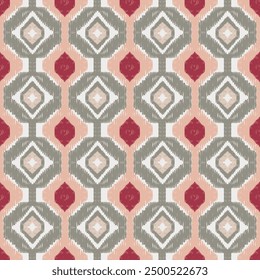 Patrón de tela Estilo Ikat Dibujado a mano Color vintage Rojo Verde Melocotón 
