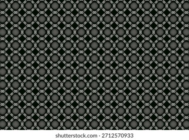 A fabric pattern with intersecting geometric circles and flowers in vintage black, suitable for textile motifs, decoration, wallpaper,