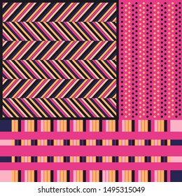 Fabric pattern with lines on pink background. Textile design 