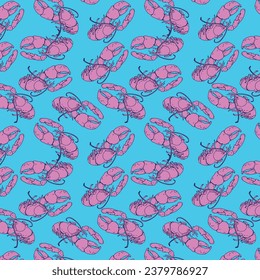 Fabric pattern. Lobster animal illustration. Vector pattern design for t-shirt.