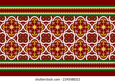 fabric pattern morocco india asian flower red tone background