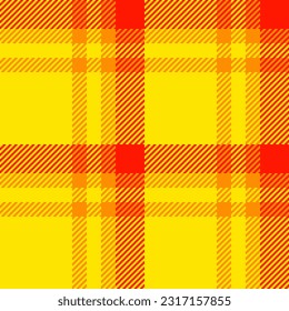 Fabric pattern plaid of background check texture with a textile tartan seamless vector in radioactive and dark orange colors.