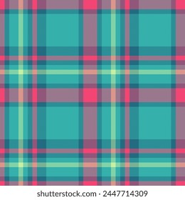 Fabric pattern plaid of background seamless texture with a vector tartan textile check in teal and cyan colors.