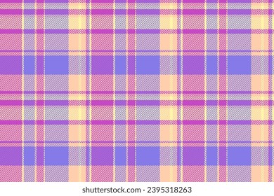 Fabric pattern plaid of background texture tartan with a seamless check vector textile in orange and indigo colors.