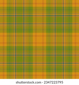 Fabric pattern plaid of vector tartan textile with a seamless texture background check in lime and amber colors.