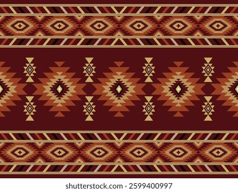 The fabric pattern is a repeating geometric pattern arranged in an orderly manner. There is a strip separating the wire.Traditional woven patterns, especially those from North American tribal cultures