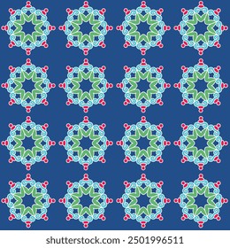 fabric pattern, scene,backdrop, background
collor bule, green red,symmetrical,circle,curve,white border,white