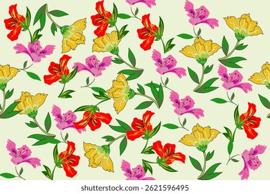 Padrão de tecido, sem emenda, padrão floral, multicolorido, branco, vermelho, vintage, criativo, moderno