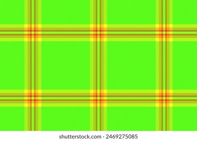 Fabric pattern textile of tartan background vector with a plaid seamless check texture in bright and green colors.