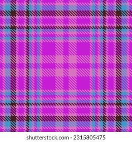Fabric pattern textile of tartan seamless vector with a plaid texture background check in violet and blue colors.