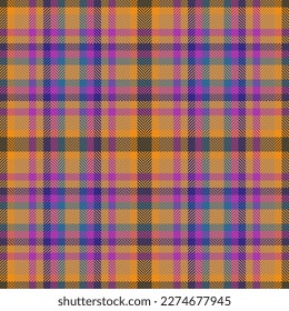 Stoffmuster Textur. Schau Tartan-Textilien an. Vektorhintergrund nahtlos in dunklen und orangefarbenen Farben platziert.