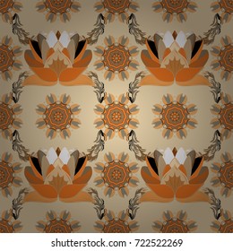 Fabric pattern texture daisy flowers detail. Flowers on beige, orange and brown colors.