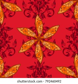 Fabric pattern texture daisy flowers detail. Flowers on red, orange and brown colors.
