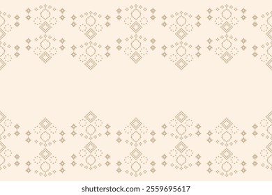 Fabric pattern traditional ethnic motif ikat geometric cross stitch.Ikat embroidery Ethnic oriental Pixel brown cream label background. Abstract,vector,illustration. Texture,decoration,wallpaper.