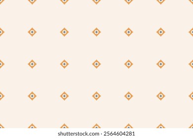 Fabric pattern traditional ethnic motif ikat geometric cross stitch.Ikat embroidery Ethnic oriental Pixel brown cream label background. Abstract,vector,illustration. Texture,decoration,wallpaper.