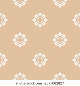 Fabric pattern traditional ethnic motif ikat geometric cross stitch.Ikat embroidery Ethnic oriental Pixel brown cream label background. Abstract,vector,illustration. Texture,decoration,wallpaper.