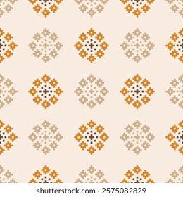 Fabric pattern traditional ethnic motif ikat geometric cross stitch.Ikat embroidery Ethnic oriental Pixel brown cream label background. Abstract,vector,illustration. Texture,decoration,wallpaper.