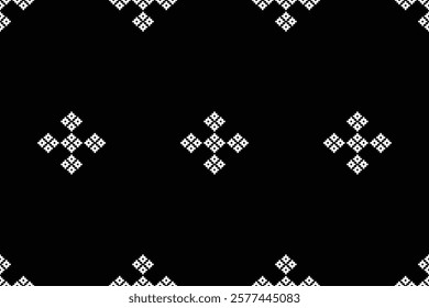 Fabric pattern traditional ethnic motif ikat geometric cross stitch.Ikat embroidery Ethnic oriental Pixel black label background. Abstract,vector,illustration. Texture,decoration,wallpaper.