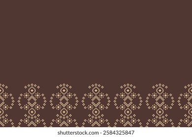 Fabric pattern traditional ethnic motif ikat geometric cross stitch.Ikat embroidery Ethnic oriental Pixel brown color label background. Abstract,vector. Texture,decoration,wallpaper.