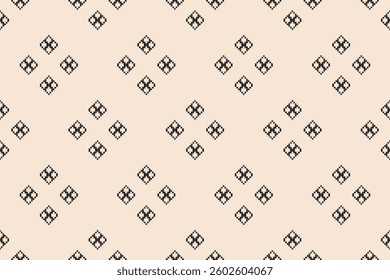 Fabric pattern traditional ethnic motif ikat geometric cross stitch.Ikat embroidery Ethnic oriental Pixel brown cream white color background. Abstract,vector. Texture,decoration,wallpaper.