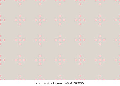 Fabric pattern traditional ethnic motif ikat geometric cross stitch.Ikat embroidery Ethnic oriental Pixel brown cream white color background. Abstract,vector. Texture,decoration,wallpaper.