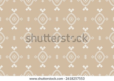 Fabric pattern traditional ethnic motif ikat geometric cross stitch.Ikat embroidery Ethnic oriental Pixel brown cream label background. Abstract,vector,illustration. Texture,decoration,wallpaper.