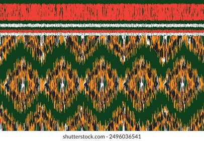 Fabric pattern, Traditional ethnic. square shape, green background, for textile business, wall decoration, background,Abstract,vector,illustration.