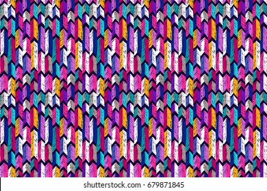 Fabric pattern. Tribal ornament. Ethnic style. Embroidery effect illustration. Mexican fabric. Brazilian textile. Vector pattern for fashion design, interior or printed products.