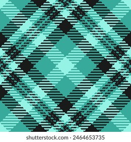 Fabric pattern vector of background texture plaid with a tartan textile check seamless in teal and black colors.
