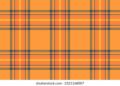 Fabric pattern vector of plaid tartan texture with a seamless background check textile in orange and cyan colors.