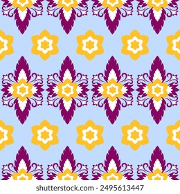 The fabric pattern is yellow mixed with a purple flower pattern. green background Used to make wallpaper, tiles, bags, carpets, curtains, bedspreads, blankets.