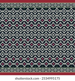Fabric patterns from the ancient Thai culture of northern Thai tribes. The unique woven pattern includes red, black, white, green, and pink, which stands out in bright colors. flowers and butterflies