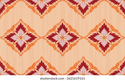 The fabric patterns seamless vector pattern, beautifully arranged floral, with flowers in the center, red, pink, orange background