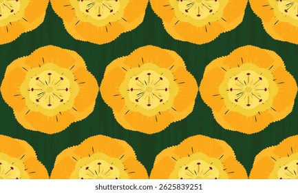 The fabric patterns seamless vector pattern, beautifully arranged floral, with flowers in the center, yellow , green background