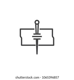 Fabric and pin outline icon. linear style sign for mobile concept and web design. Sewing accessories simple line vector icon. Symbol, logo illustration. Pixel perfect vector graphics