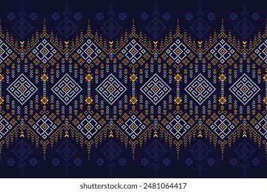 Fabric pixel abstract geometric pattern Thai stye design for clothing, fabric, background, wallpaper, wrapping, batik. Knitwear, Embroidery style. Aztec geometric art ornament print.