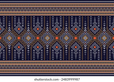 Fabric pixel abstract geometric pattern Thai stye design for clothing, fabric, background, wallpaper, wrapping, batik. Knitwear, Embroidery style. Aztec geometric art ornament print.