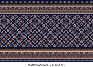 Fabric pixel abstract geometric pattern Thai stye design for clothing, fabric, background, wallpaper, wrapping, batik. Knitwear, Embroidery style. Aztec geometric art ornament print.