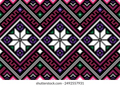Diseño geométrico abstracto del modelo del pixel de la tela para la ropa, tela, fondo, Fondo de pantalla, envoltura, batik. Ropa de punto, estilo bordado. Ornamento de arte geométrico azteca