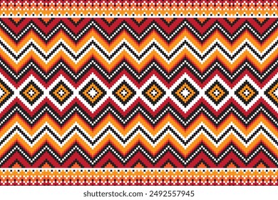 Fabric pixel abstract geometric pattern design for clothing, fabric, background, wallpaper, wrapping, batik. Knitwear, Embroidery style. Aztec geometric art ornament