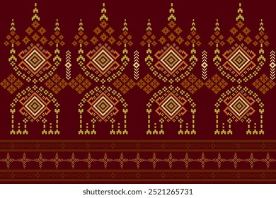 Fabric pixel abstract geometric pattern Thai style design for art wall, wallpaper, clothing, fabric Aztec geometric art ornament print. 